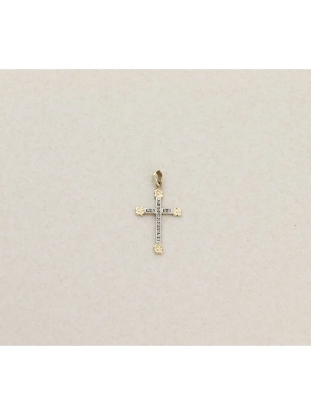 Pendant Only 14K White & Yellow Gold Diamond Cross Pendant 1 1/4" x 5/8" inch - Picture 6 of 7